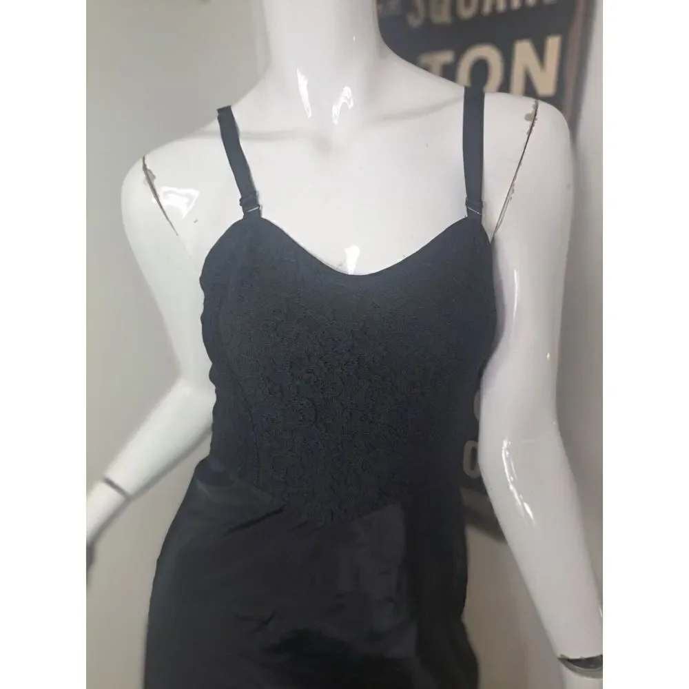 BARBIZON Full Slip Dress Black Vintage Taffeta Lace  Saucy Tafredda ‎ Zip Size 9